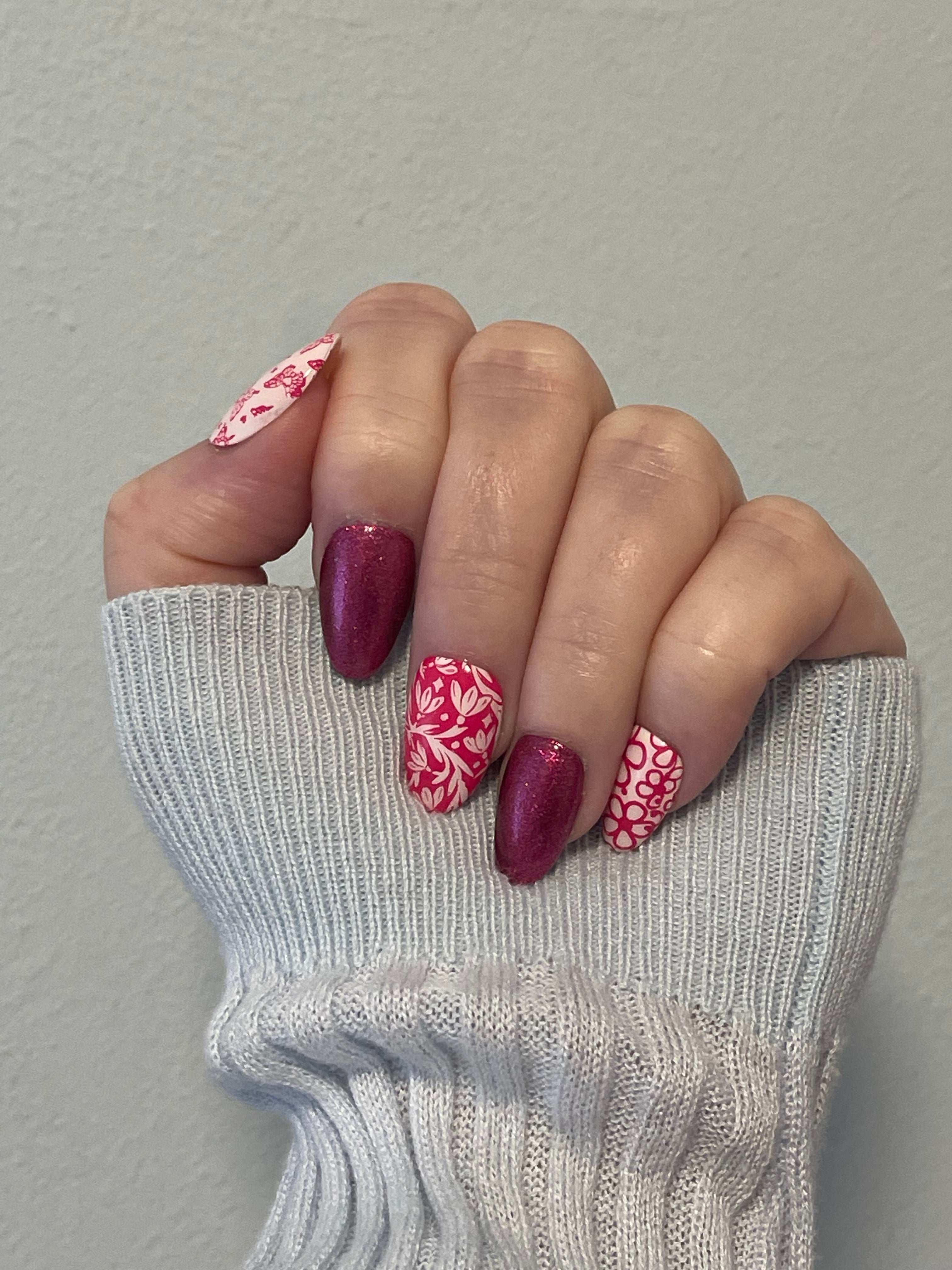 Pink Sparkly Summer Press On Nails | Glitter Holiday Nails | Handmade