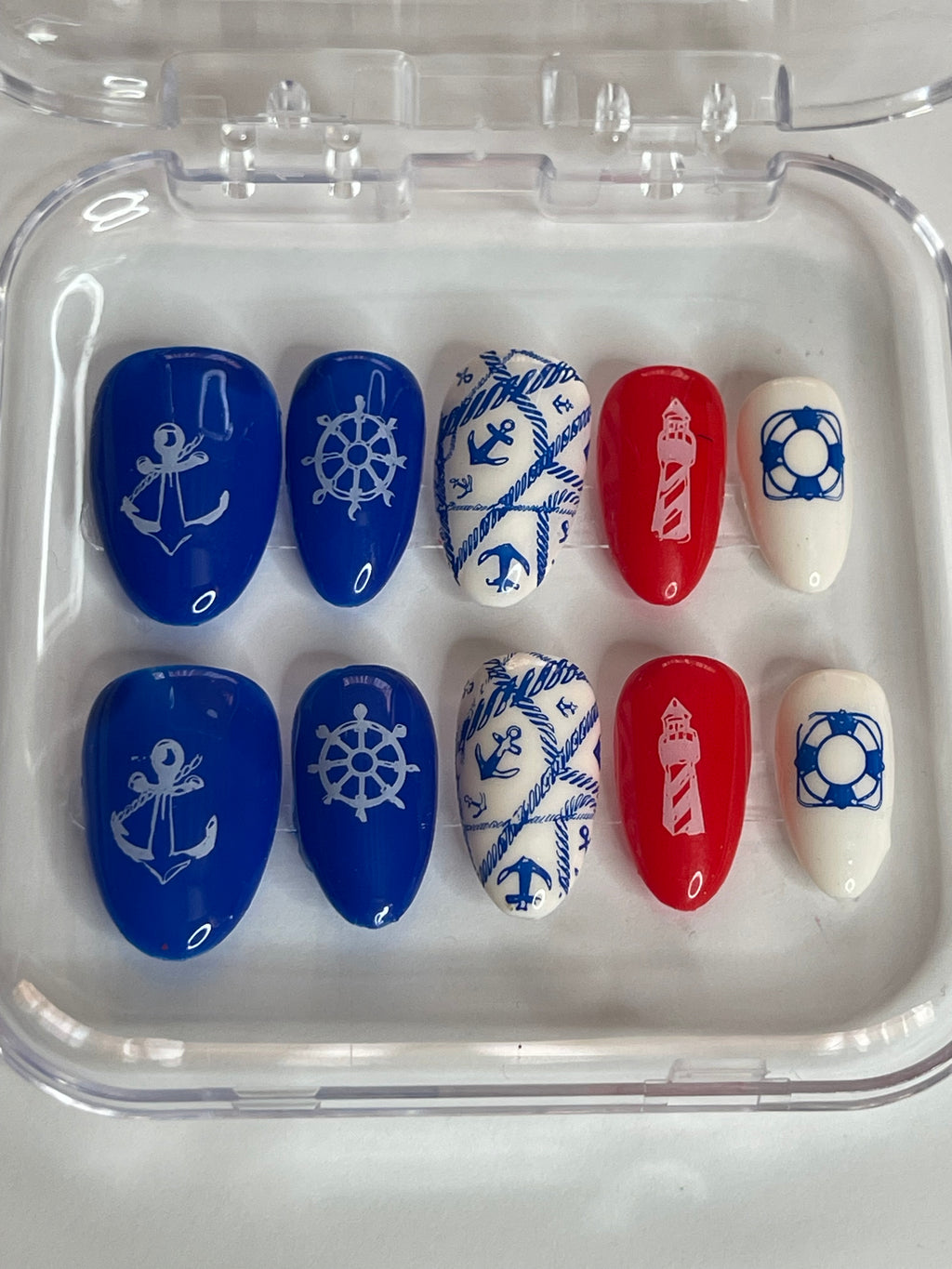 Nautical Press On Nails | Glossy Summer Holiday Nails | Handmade