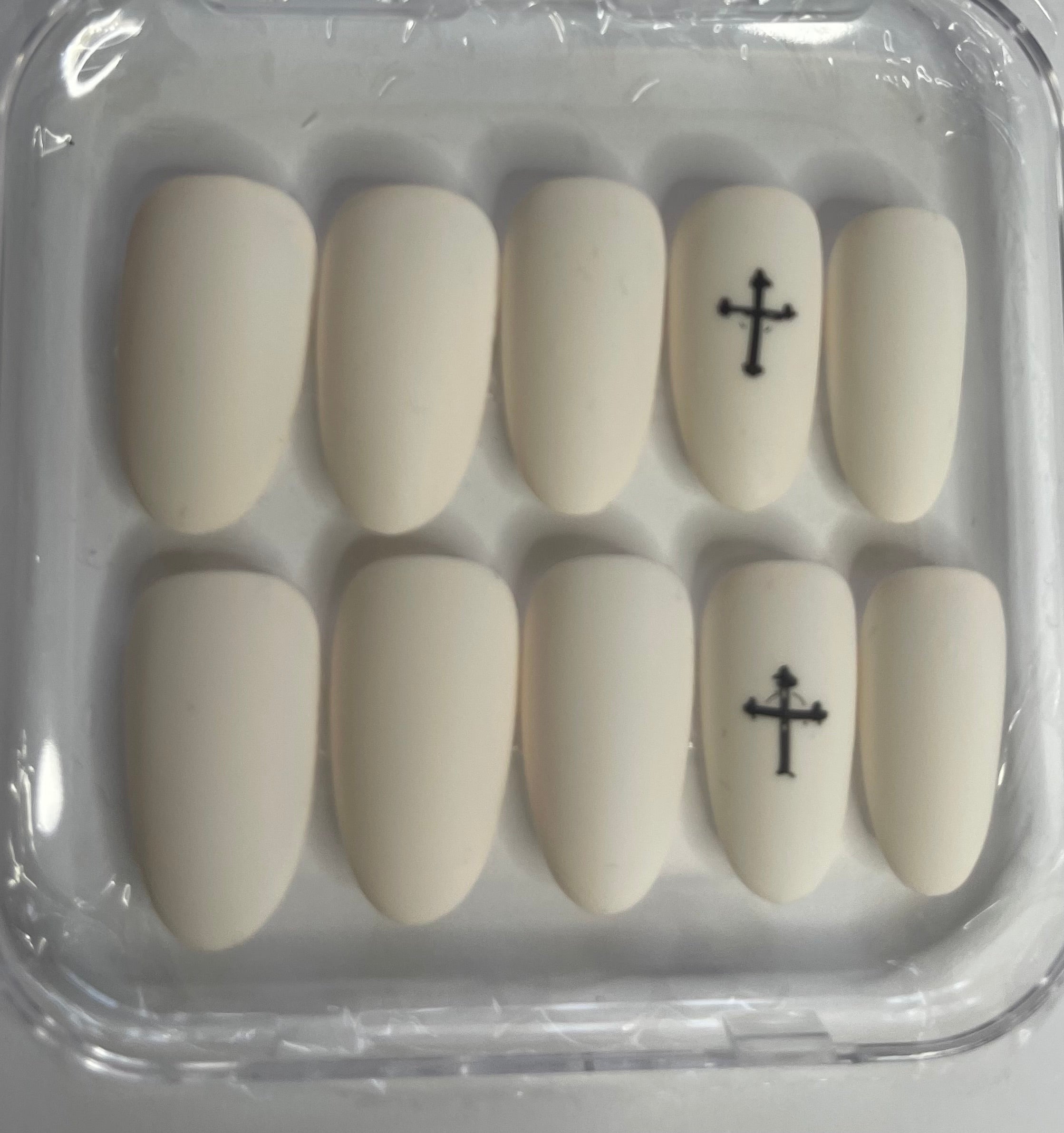Easter Matte White Press On Nails with Black Crucifix | Crucifix Accent Nail | Matte Christian Nails | Handmade