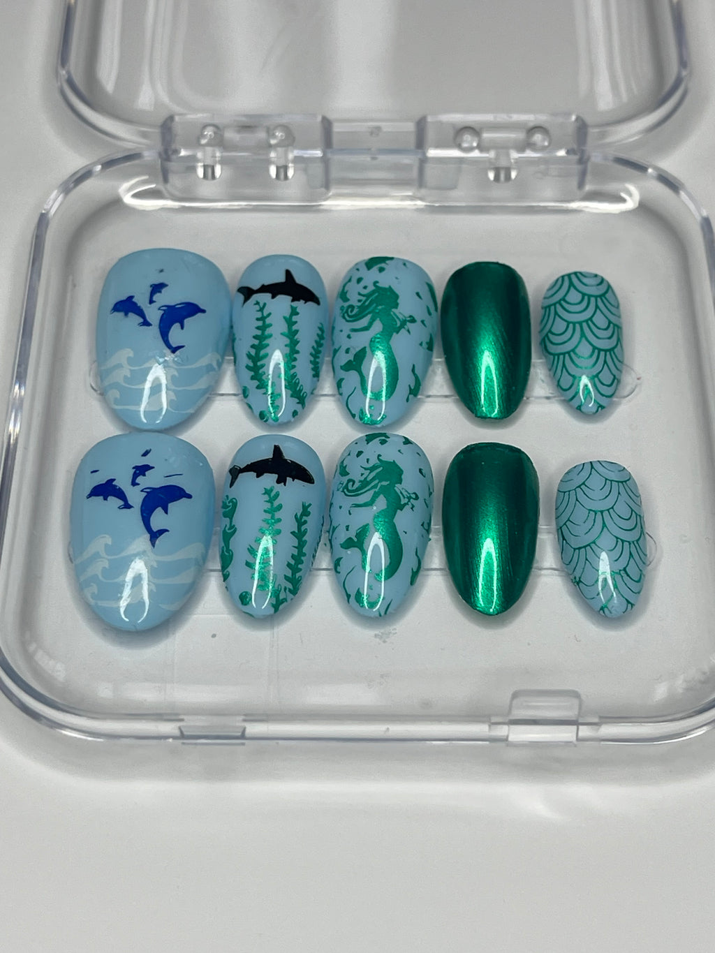 Under the Sea Press On Nails | Mermaid Ocean Nails | Dolphin & Shark Nail Art | Blue Beach Nails | Summer Press On Nails | Handmade