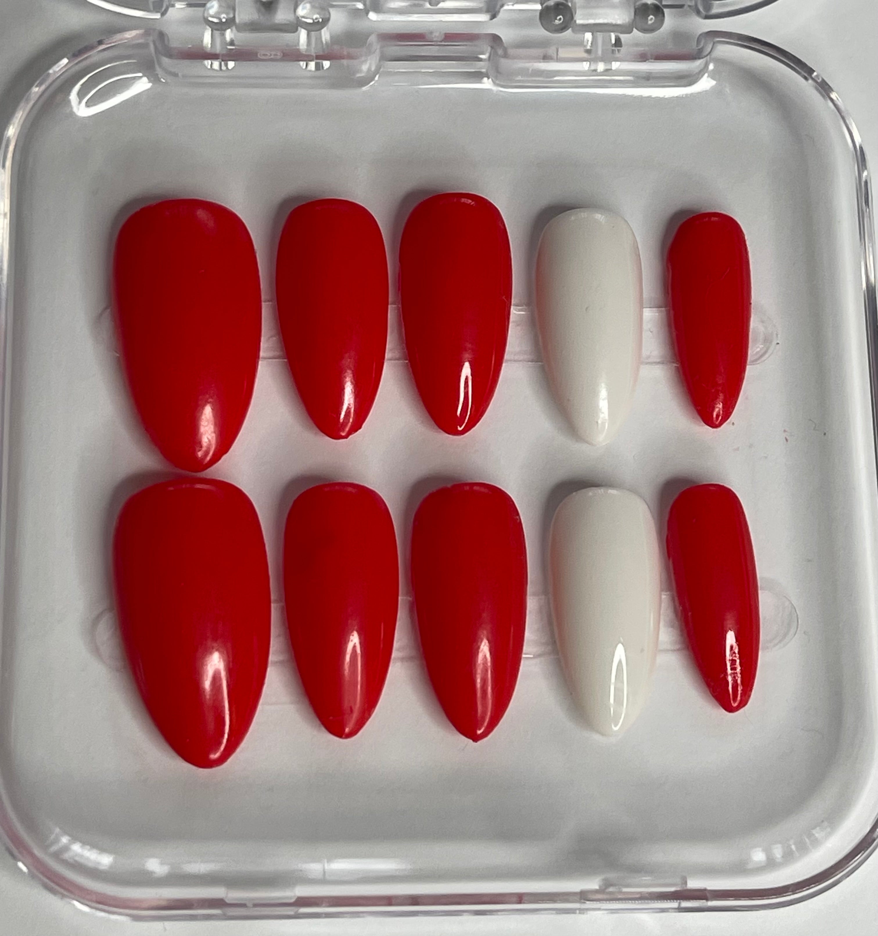 Limited Edition St George’s Day Press-On Nails – Red with White Accent | Handmade
