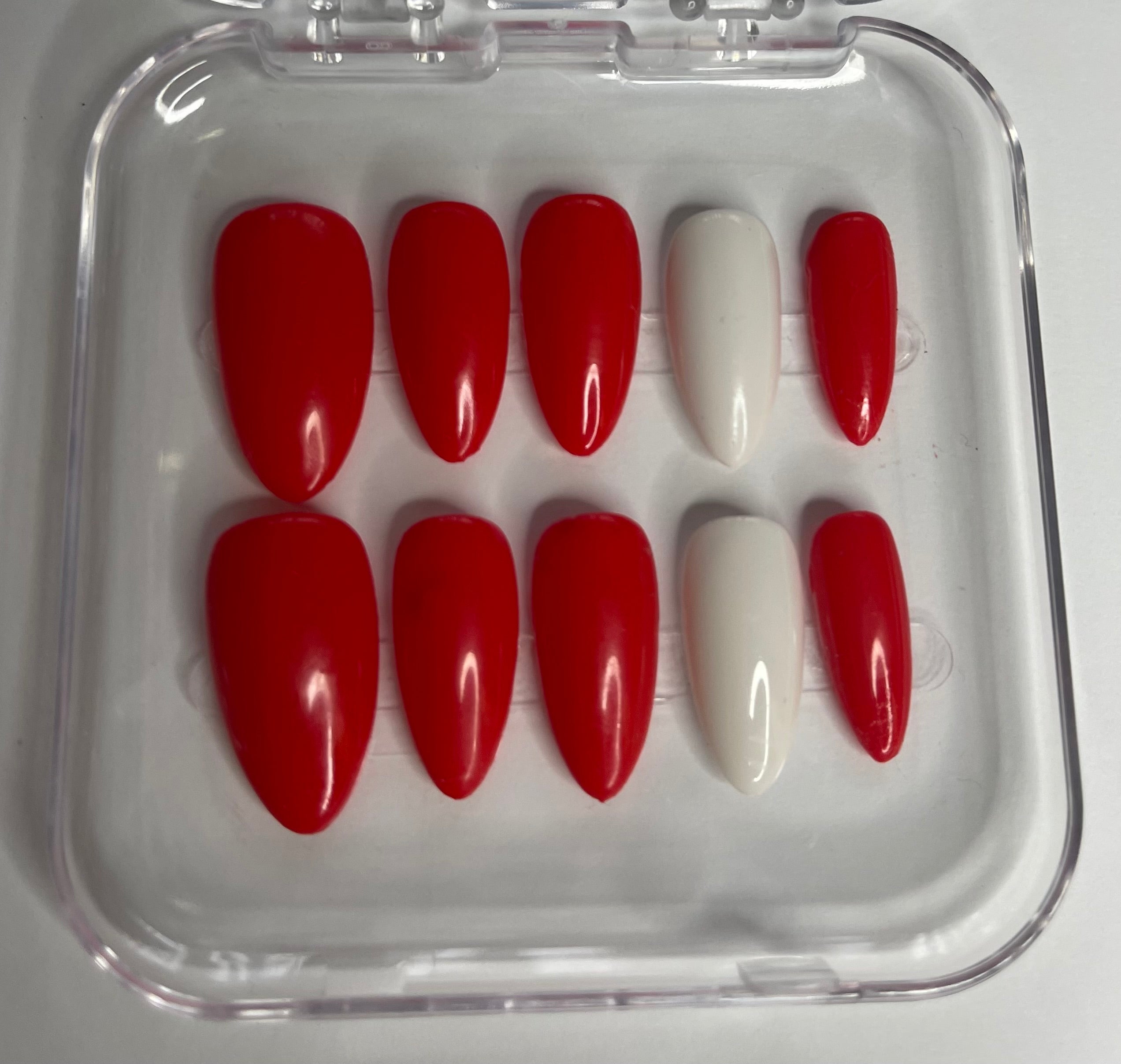 Limited Edition St George’s Day Press-On Nails – Red with White Accent | Handmade
