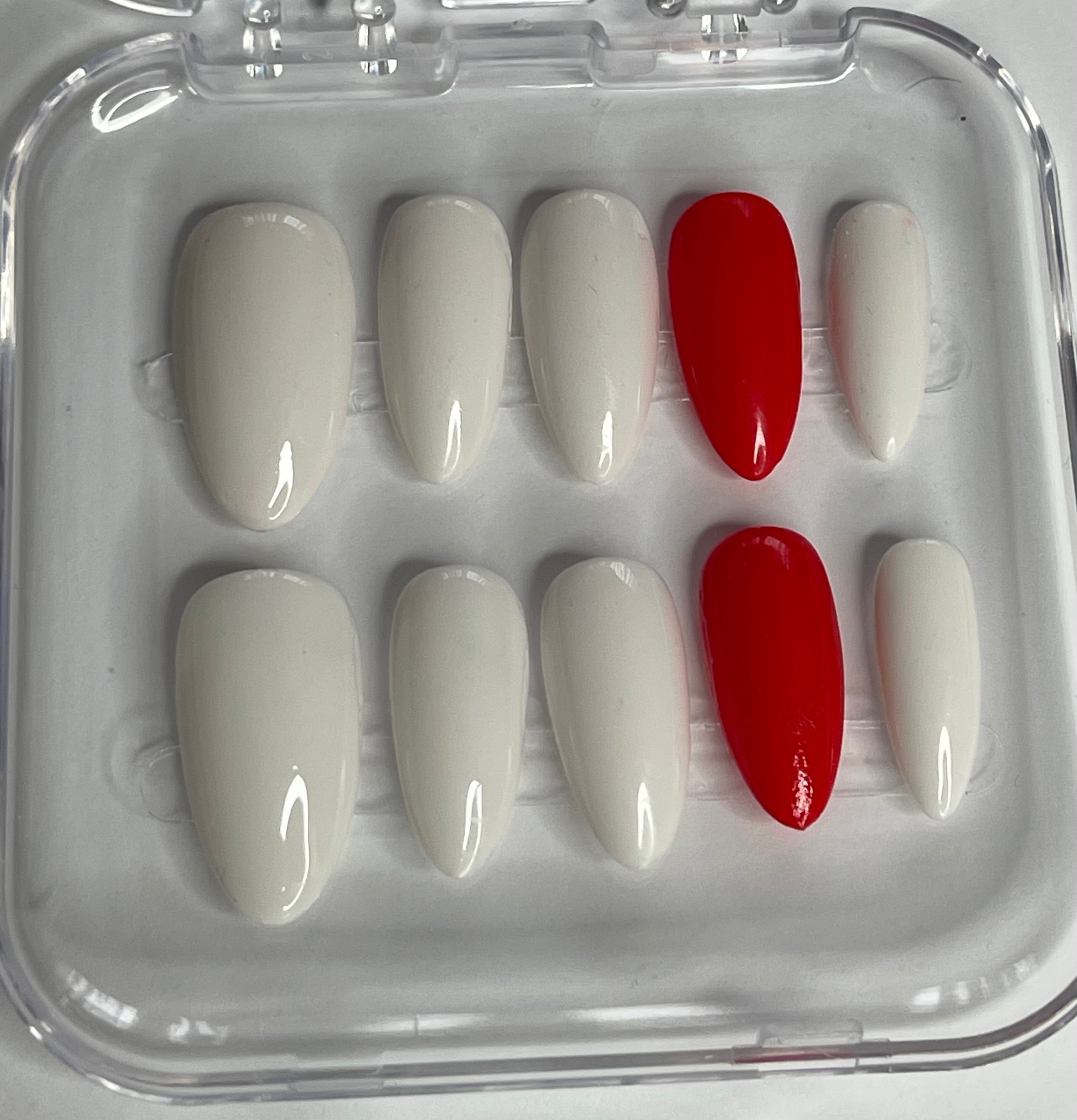 Limited Edition St George’s Day Press-On Nails – White & Red Accent | Handmade