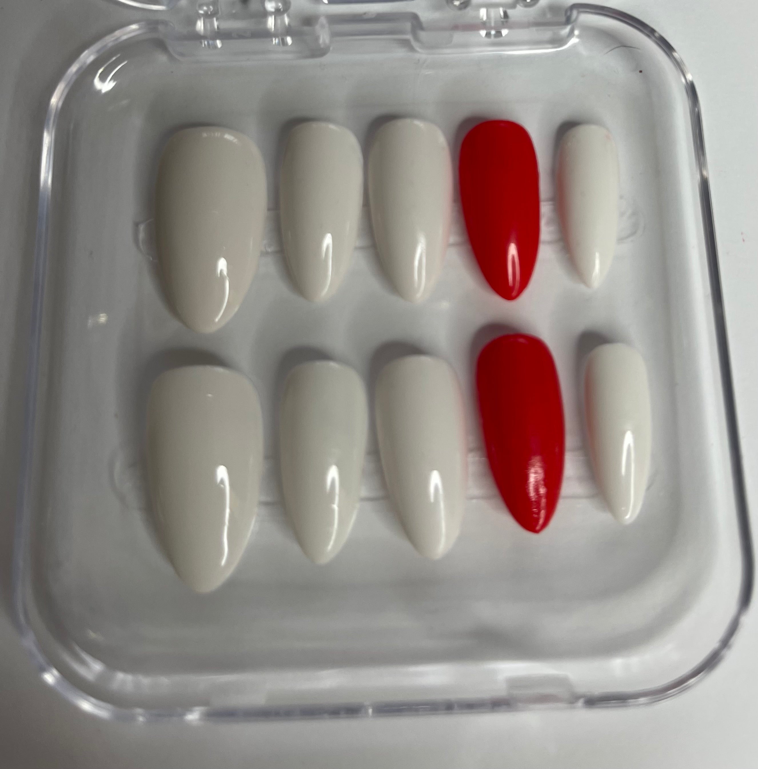 Limited Edition St George’s Day Press-On Nails – White & Red Accent | Handmade