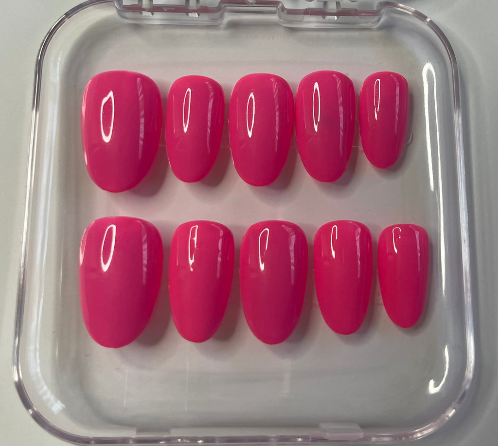 Neon Flamingo - Bright Neon Pink Glossy Press-On Nails | Handmade
