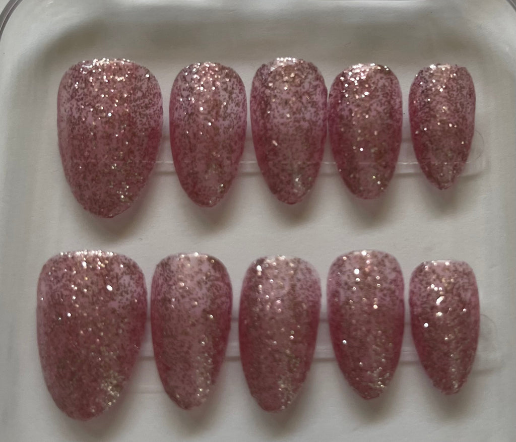 Rose Diamond Glitter Press-On Nails | Sparkly Luxury Nails | Handmade