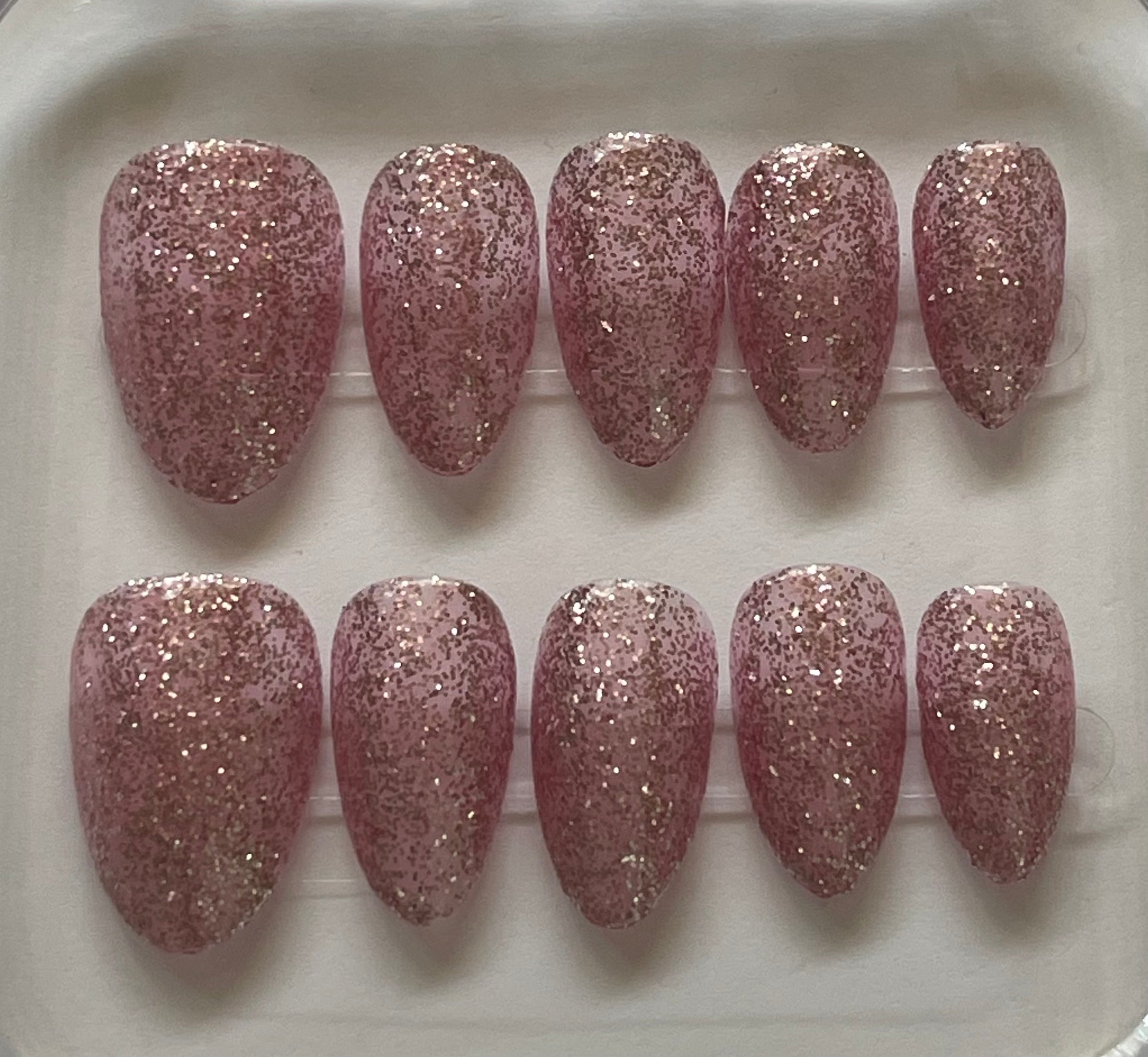 Rose Diamond Glitter Press-On Nails | Sparkly Luxury Nails | Handmade