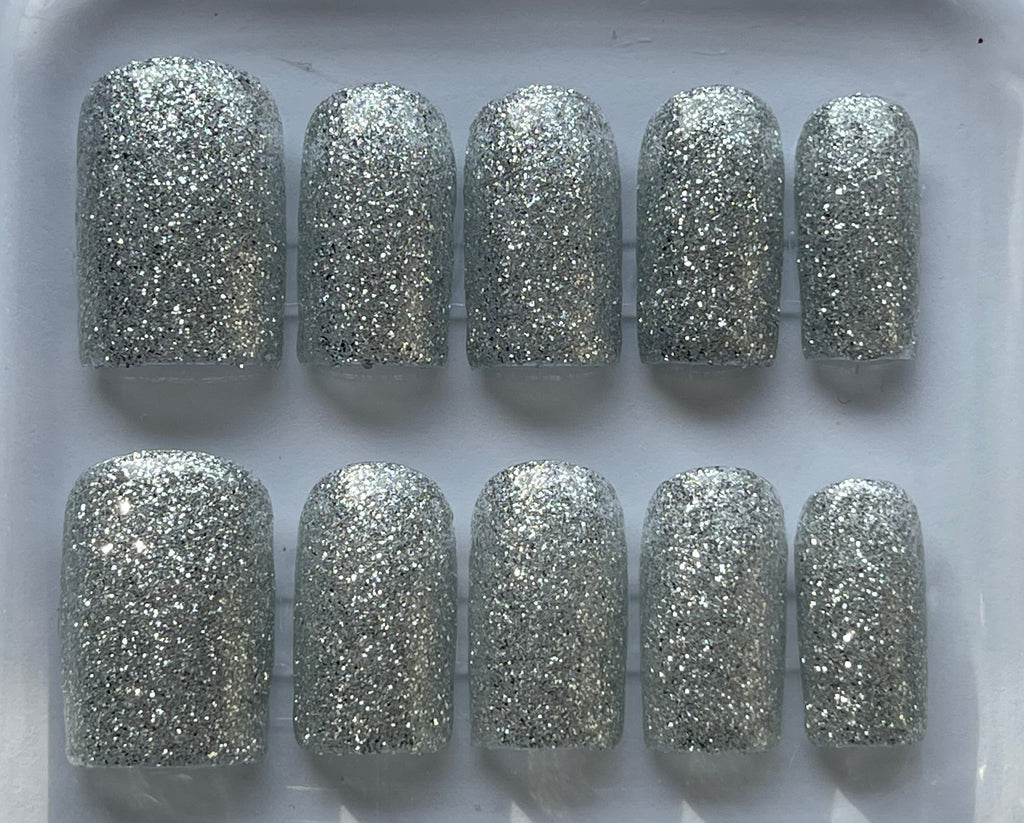 Sparkly Silver Press-on Nails | Handmade