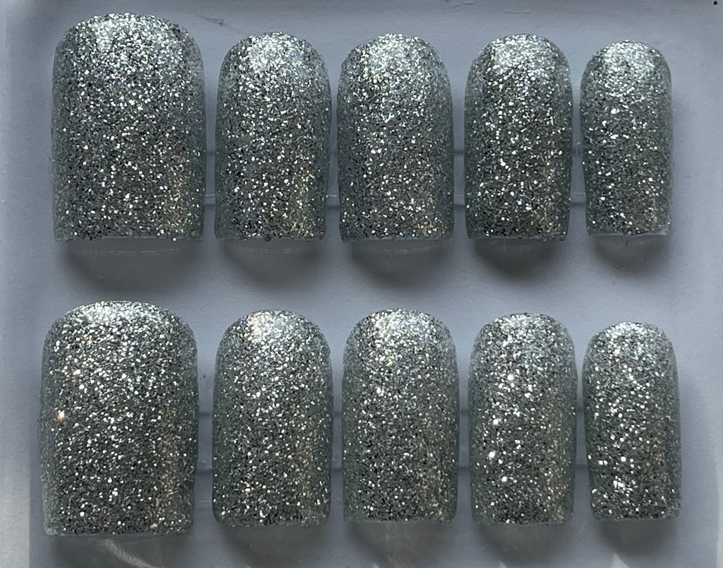 Sparkly Silver Press-on Nails | Handmade