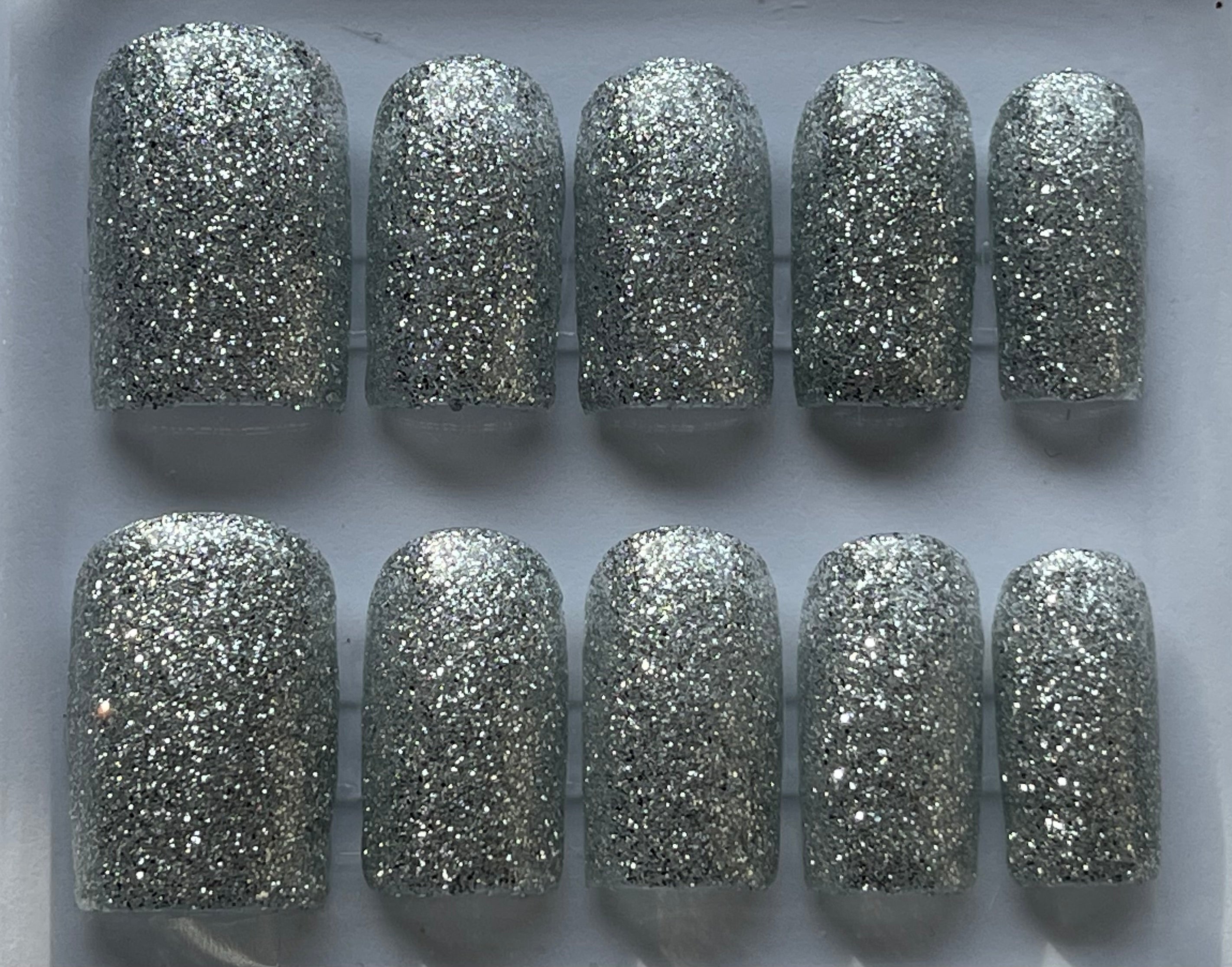 Sparkly Silver Press-on Nails | Handmade