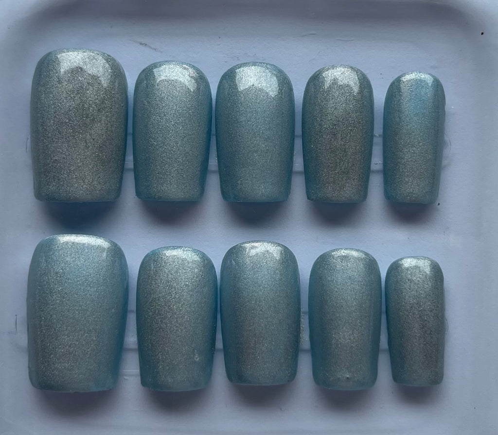Metallic Blue Handmade Press-on nails