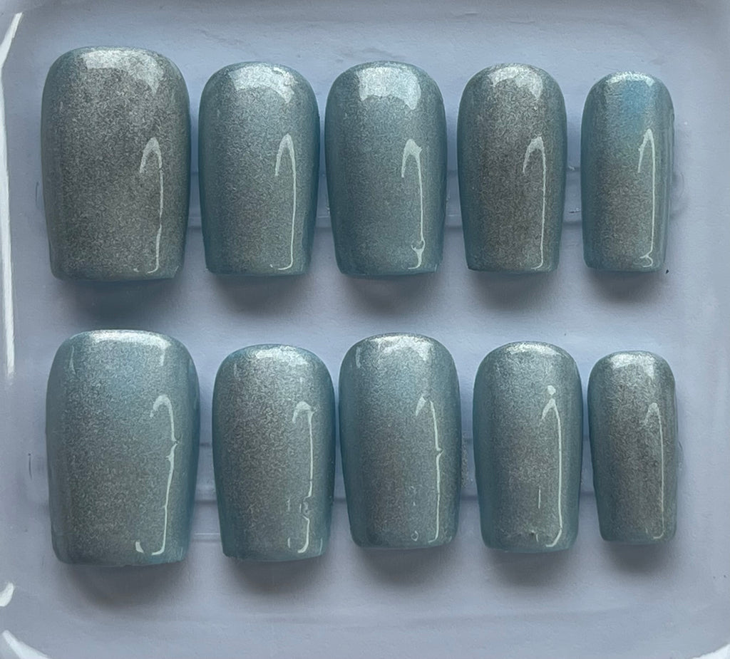 Metallic Blue Handmade Press-on nails