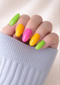 Summer Fruits Bright Multicolour Press-On Nails | Pink, Green & Yellow Nails | Handmade