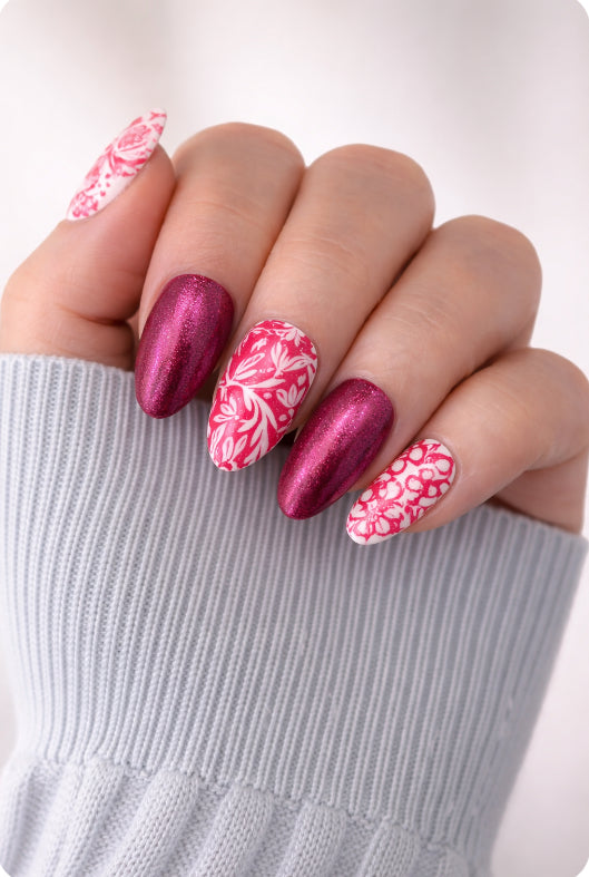 Pink Sparkly Summer Press On Nails | Glitter Holiday Nails | Handmade