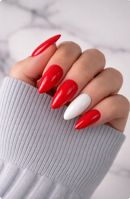 Limited Edition St George’s Day Press-On Nails – Red with White Accent | Handmade