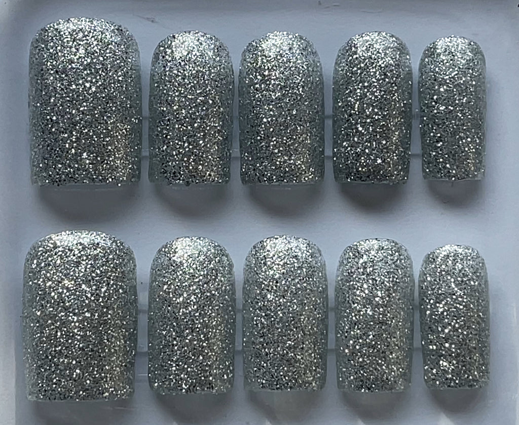 Sparkly Silver Press-on Nails | Handmade