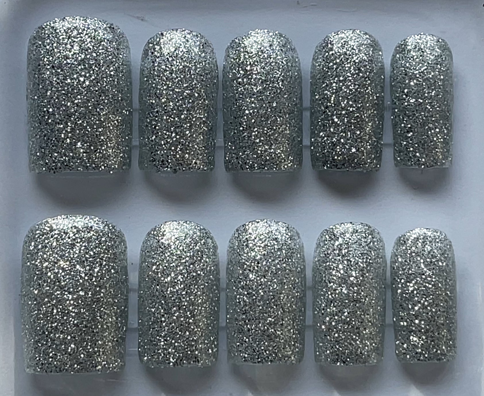 Sparkly Silver Press-on Nails | Handmade