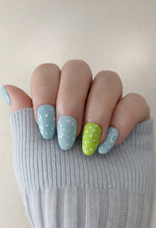 Blue & Green Polka Dot Handmade Press-on Nails