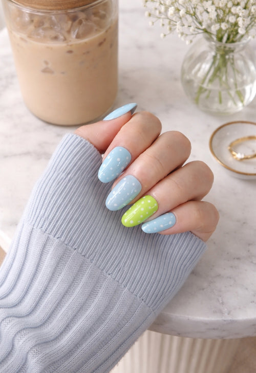 Blue & Green Polka Dot Handmade Press-on Nails