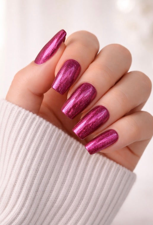 Stardust Bloom – Pink Metallic Handcrafted Press-On Nails