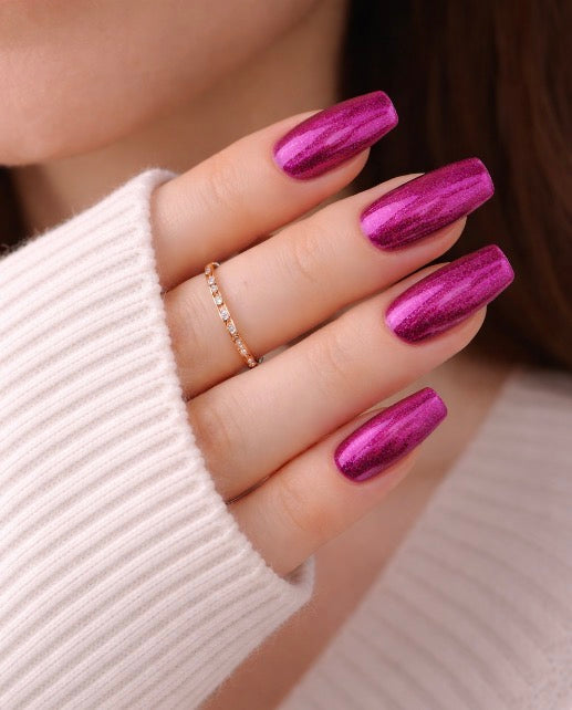 Stardust Bloom – Pink Metallic Handcrafted Press-On Nails
