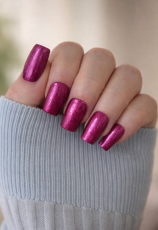 Stardust Bloom – Pink Metallic Handcrafted Press-On Nails
