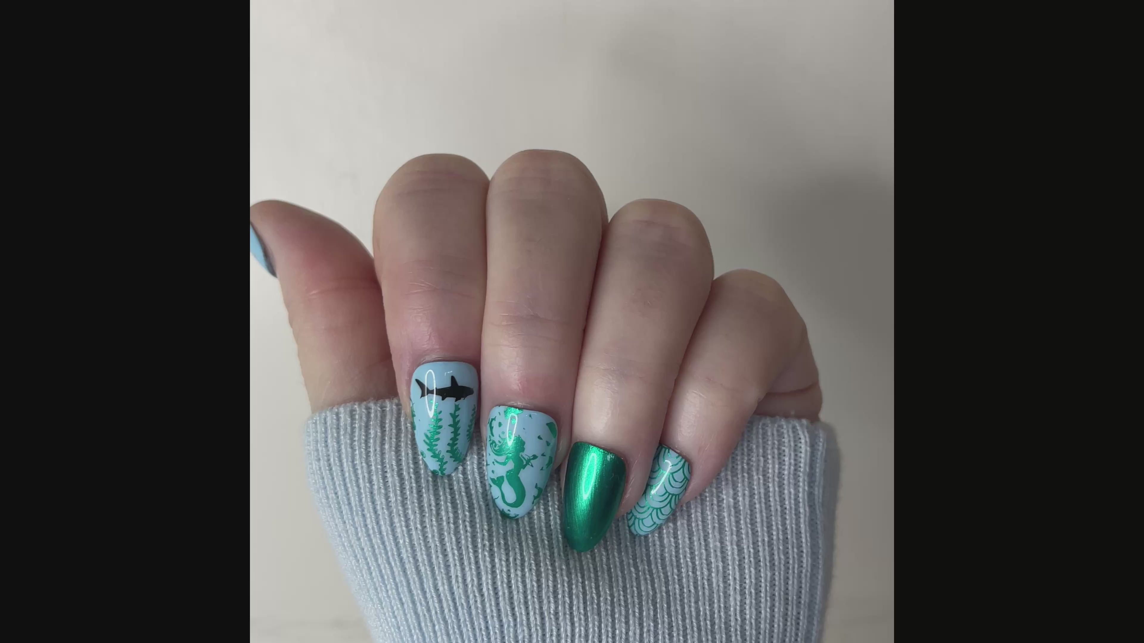 Under the Sea Press On Nails | Mermaid Ocean Nails | Dolphin & Shark Nail Art | Blue Beach Nails | Summer Press On Nails | Handmade