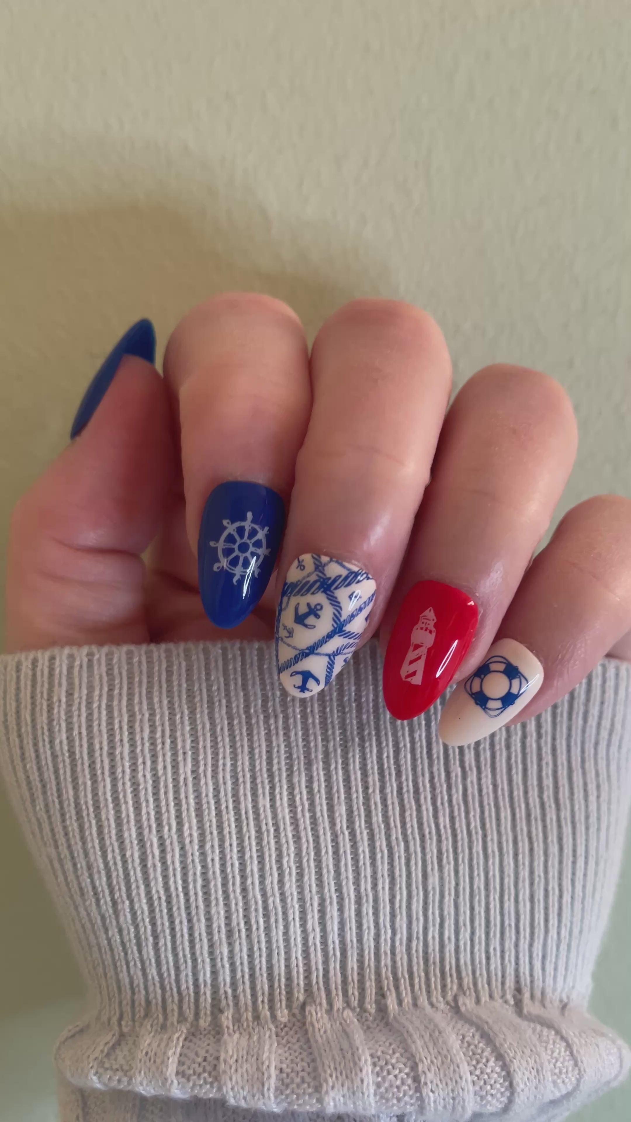 Nautical Press On Nails | Glossy Summer Holiday Nails | Handmade