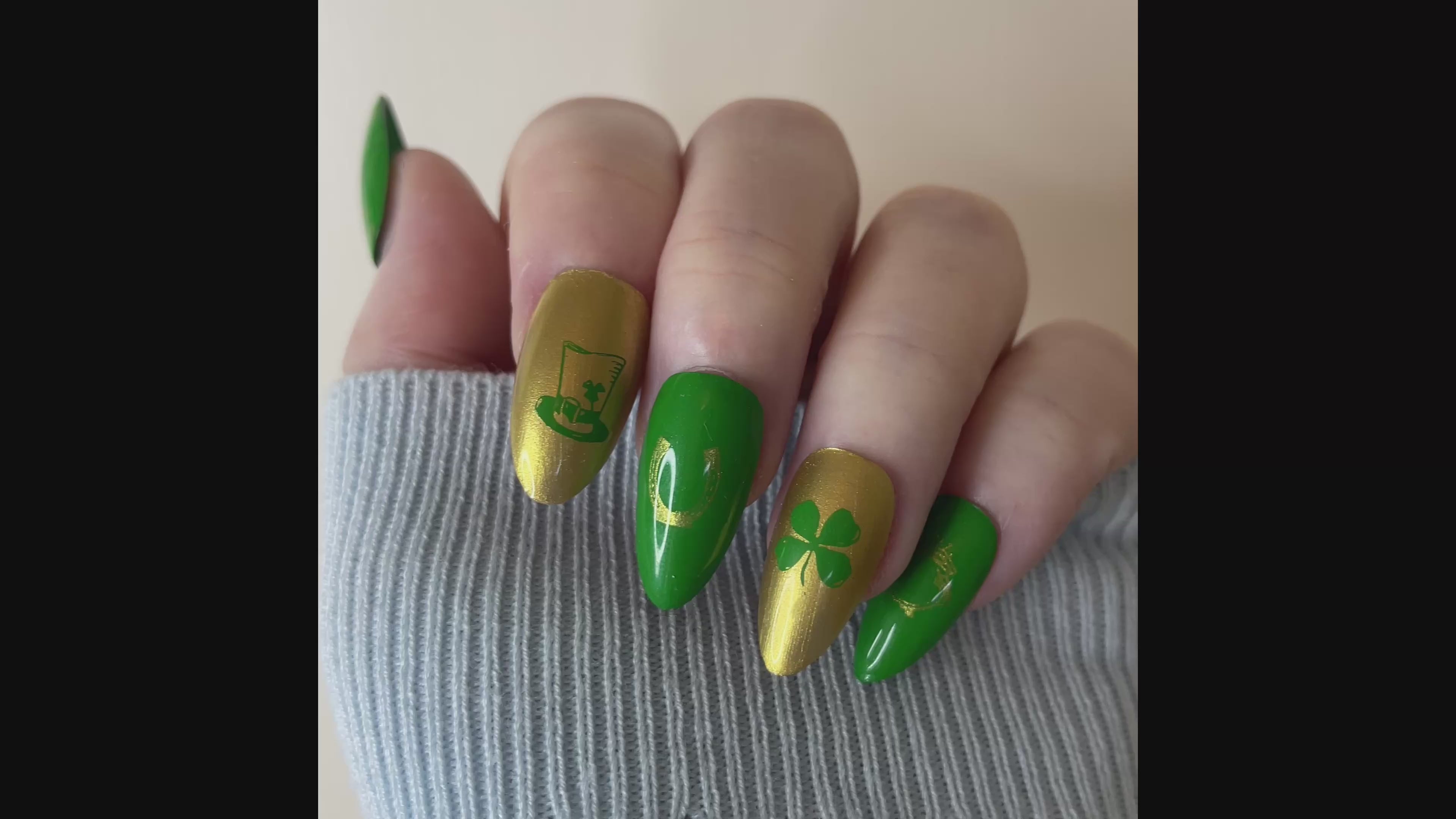 St Patrick’s Day Press On Nails | Shamrock & Green & Gold Nail Designs | Handmade