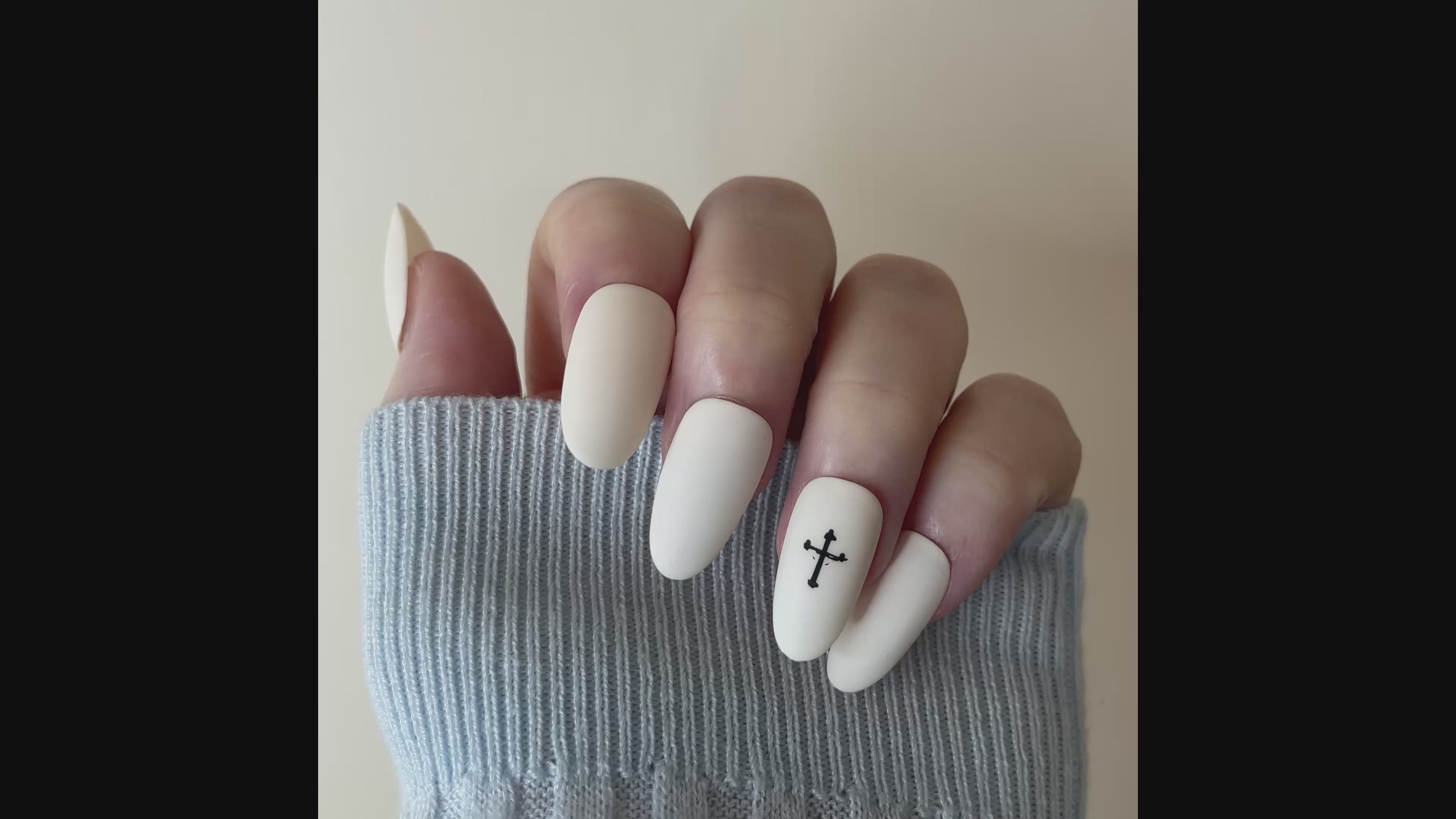 Easter Matte White Press On Nails with Black Crucifix | Crucifix Accent Nail | Matte Christian Nails | Handmade