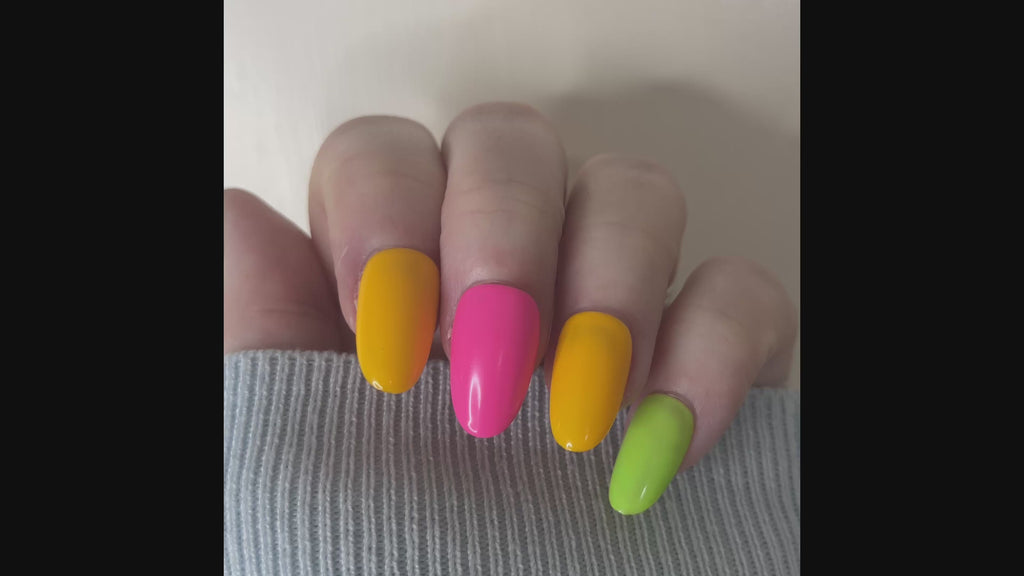 Summer Fruits Bright Multicolour Press-On Nails | Pink, Green & Yellow Nails | Handmade